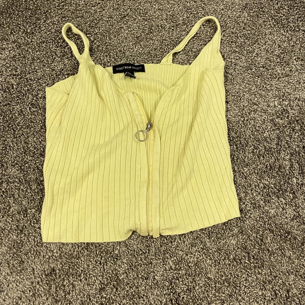 Forever 21 Lemon Ribbed Tank Top with Zipper